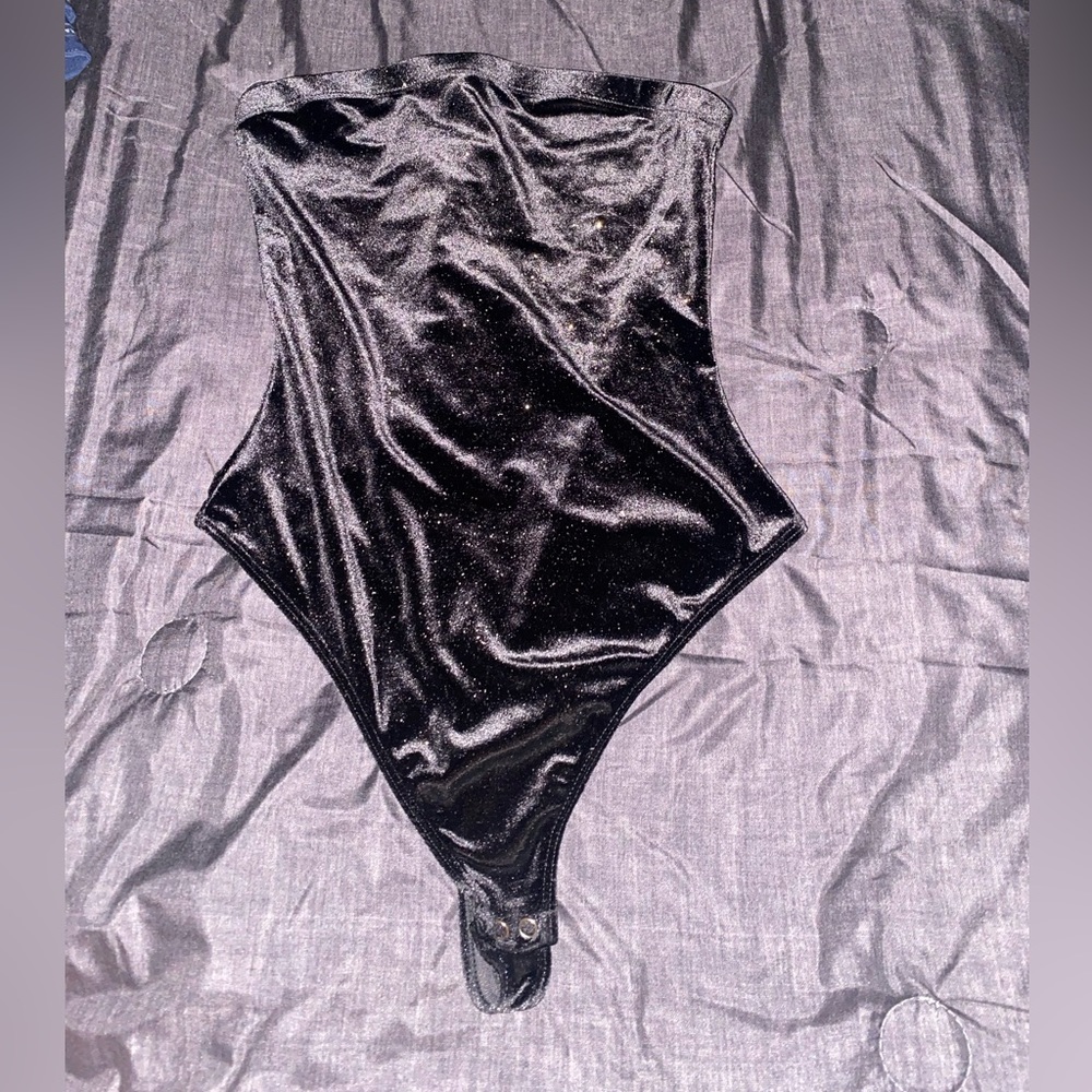 Black sparkle velvet bodysuit